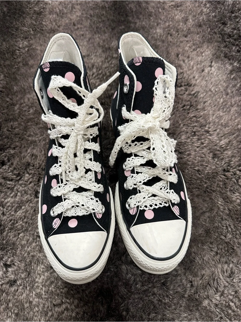 Converse Chuck Taylor All Star Lift Platform Black Pink Polka Dot Shoes Sz 8